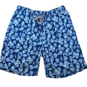 Peter Millar Blue Tropical Print Swim Trunks-Men’s Large